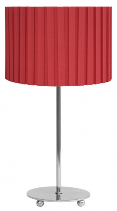 Chrome Table Lamp Set - Red Pleated Shade