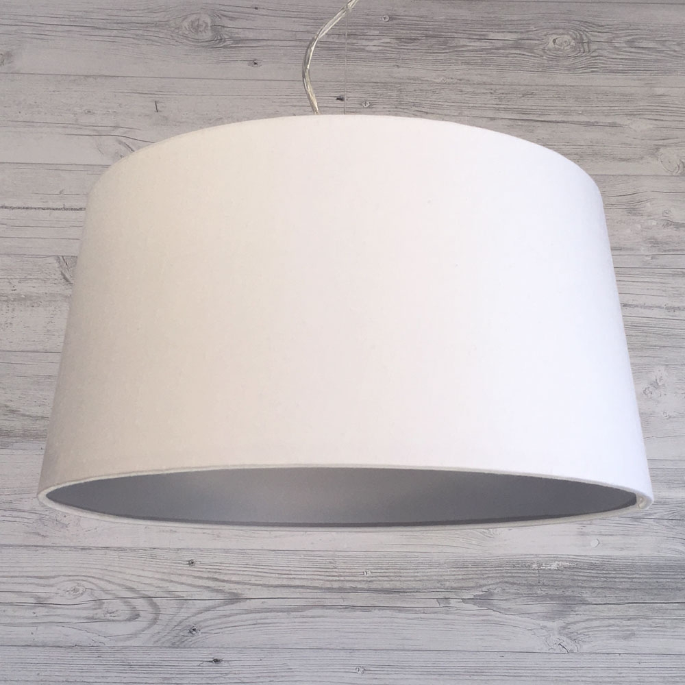 White Pendant French Drum Lampshade with Silver Lining | Handmade in ...