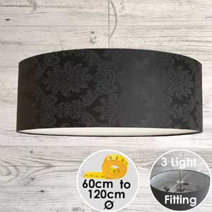 Extra Large Black Demask Drum Shade