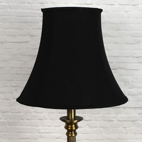 Retro Bell Style Lampshade in Black Brushed Cotton with a matching Black Soutache Trim. Switched Off