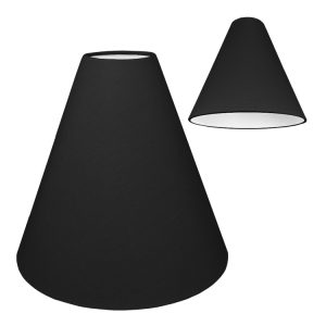 A black cone light shade with a white PVC lining on the inside