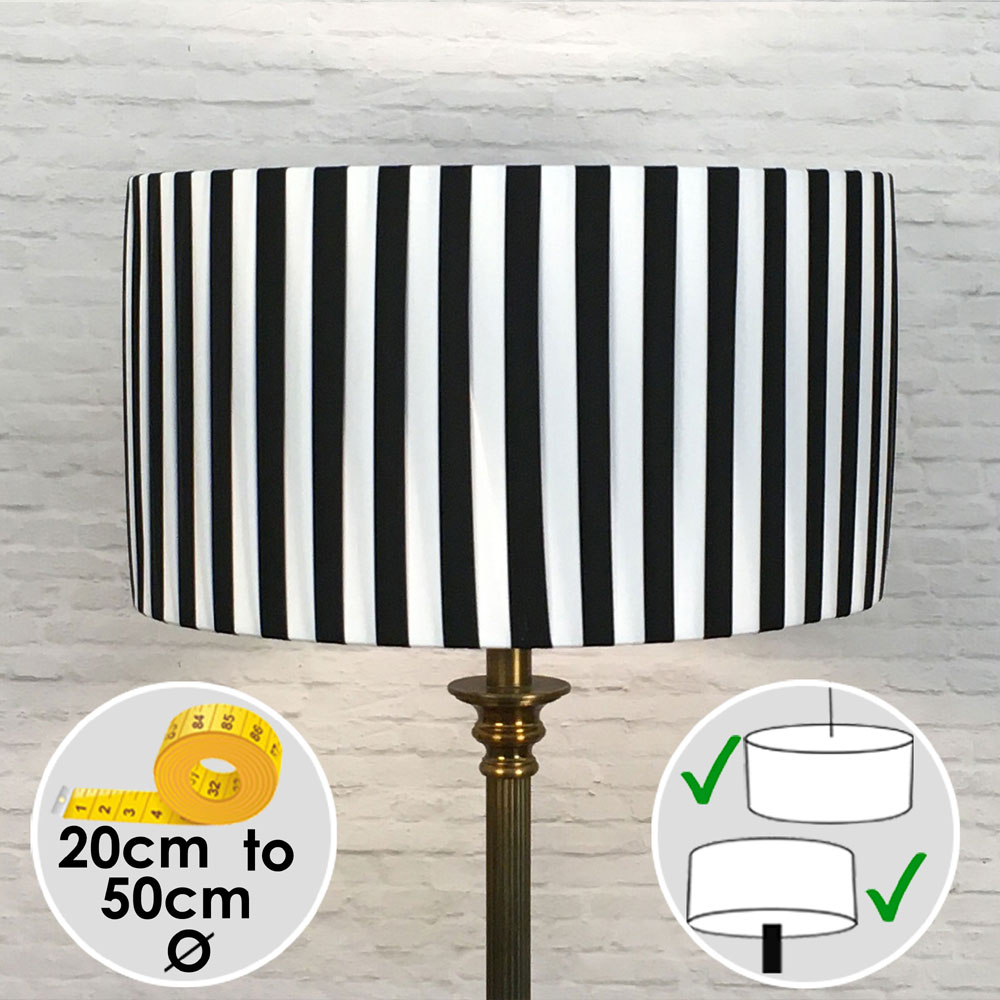 Pleated Drum Lampshade in Black and White Ribbon. Switched On