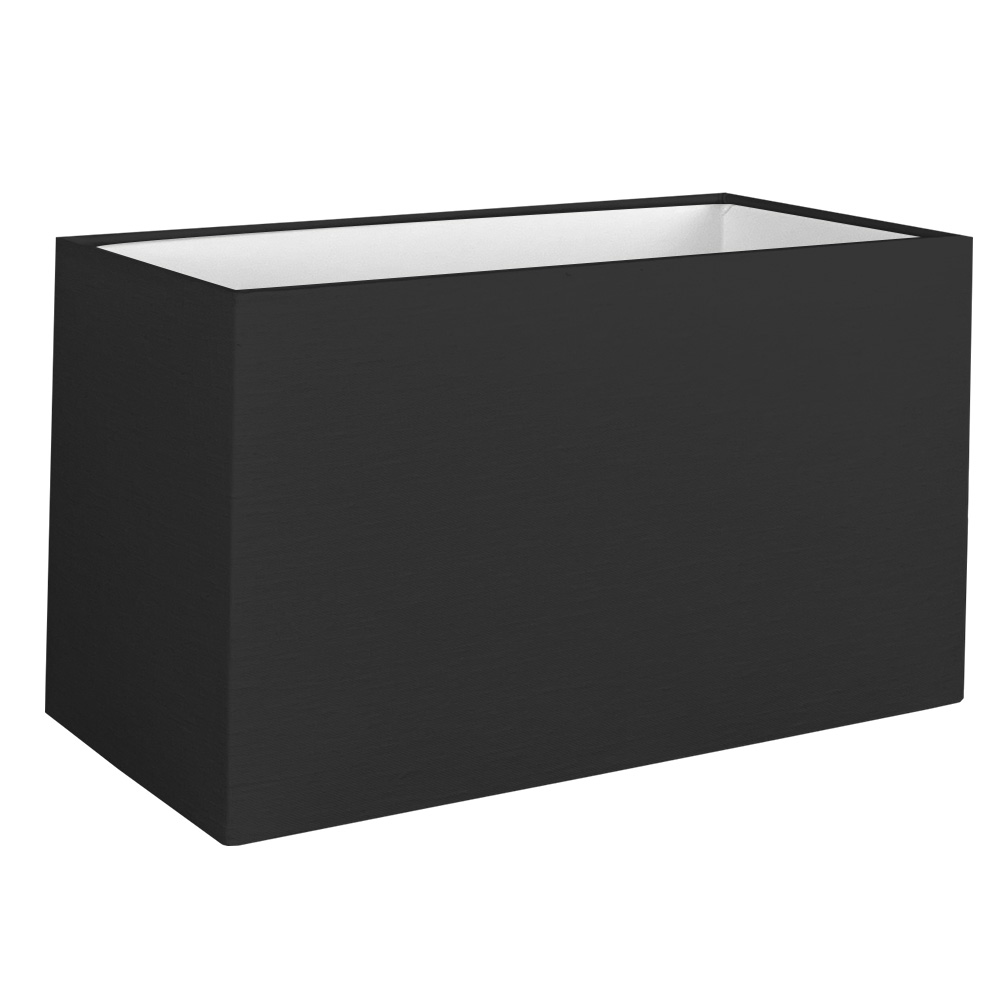 Black rectangular lampshade shown with white lining