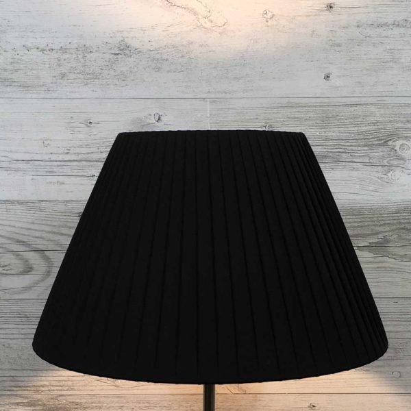 Knife Pleated Empire Lampshade in Black Ribbon. Switched On