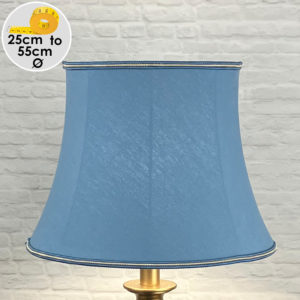 Blue Bowed Drum Lampshade with two tone blue and oyster trim for standard and table lamps