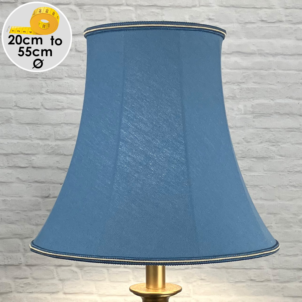 Traditional Blue Brushed Cotton Bowed Empire Lampshade with a two tone Blue and Fawn soutache trim for all Table, Floor and Standard Lamps