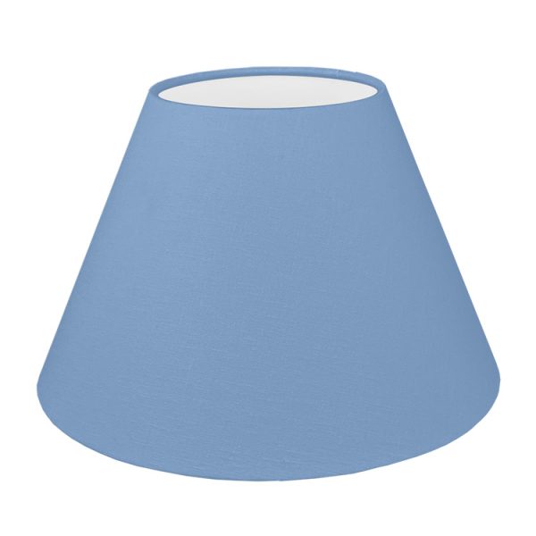 Our blue empire lampshade shown with a standard white PVC lining