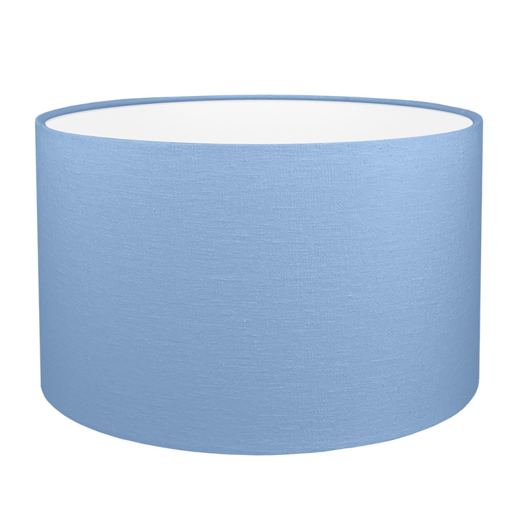 A blue drum lampshade with white PVC lining