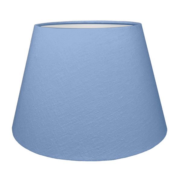 A Blue tapered lampshade with white lining