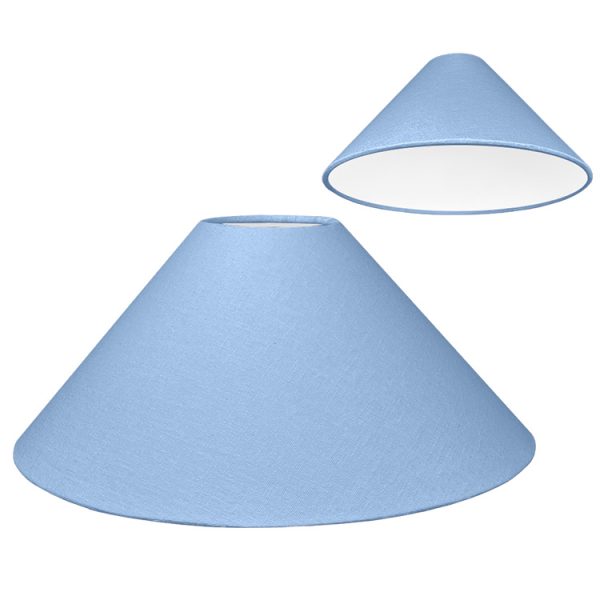 Blue coolie lampshade shown with standard white PVC lining option