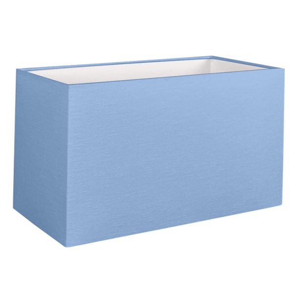 Our rectangle lampshade shown in blue brushed cotton with a standard white PVC lining