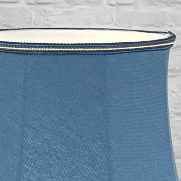 Vintage Floor lamp in Blue Brushed Cotton with a close up of the two tone trim