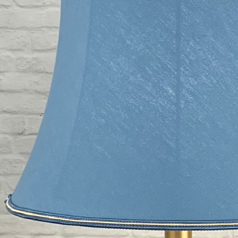 Close up of Blue Bowed Drum Lampshade to show the cotton fabric and two tone trim