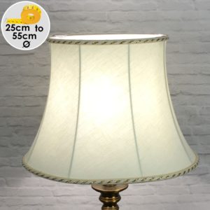 Vintage Cream Brushed Cotton Bowed Drum Lampshade with a Cream and Gold Rope trim. Suitable for all Table, Floor and Standard Lamps. Switched On