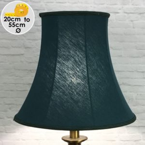 A Vintage Bell shaped lampshade in Teal coloured linen with matching Dark Green trim. Suitable for all Table, Floor and Standard Lamps