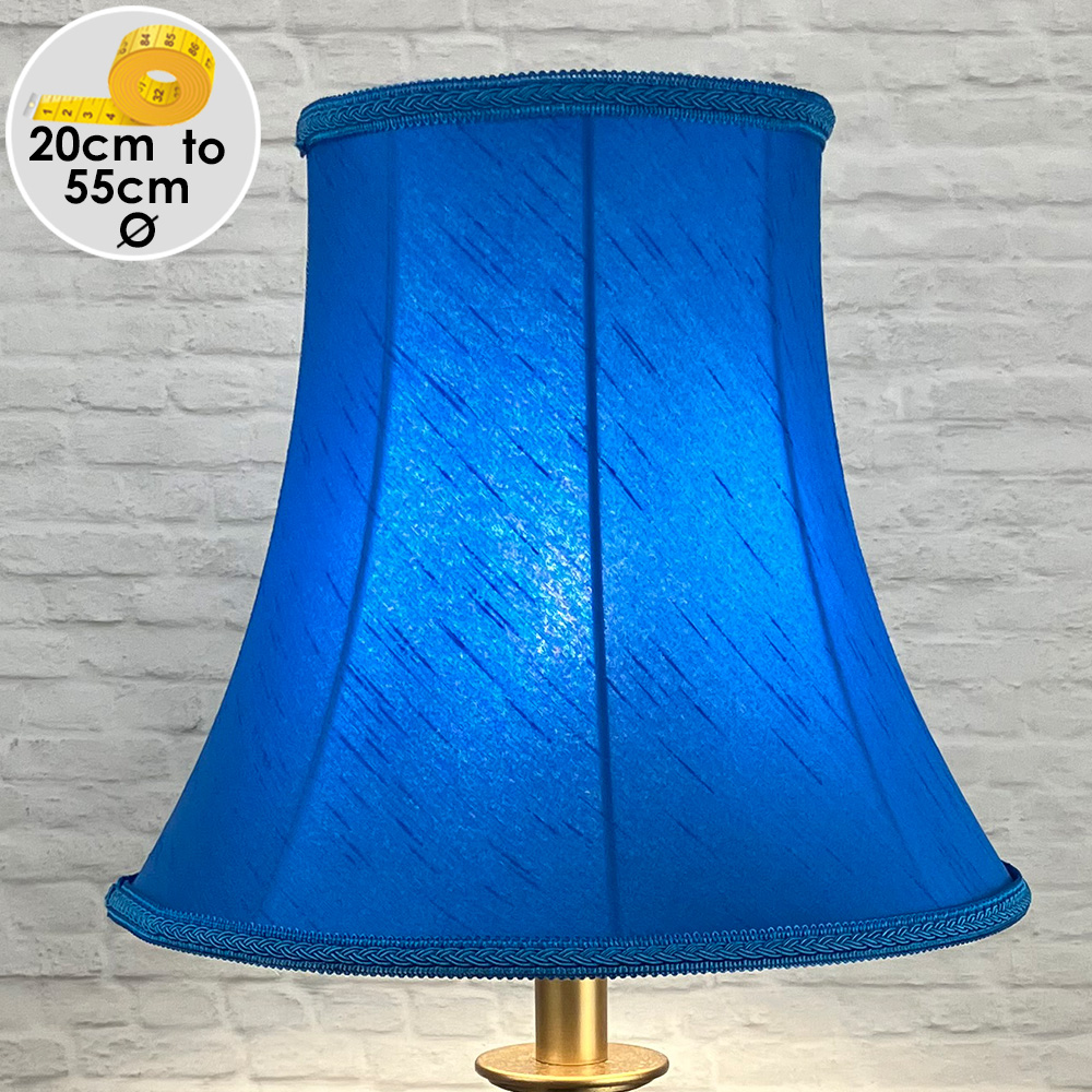 Retro Bright Blue Cruise Faux Silk Bowed Empire with a matching Plait Braid, Lit Up . Suitable for all Table, Floor and Standard Lamps