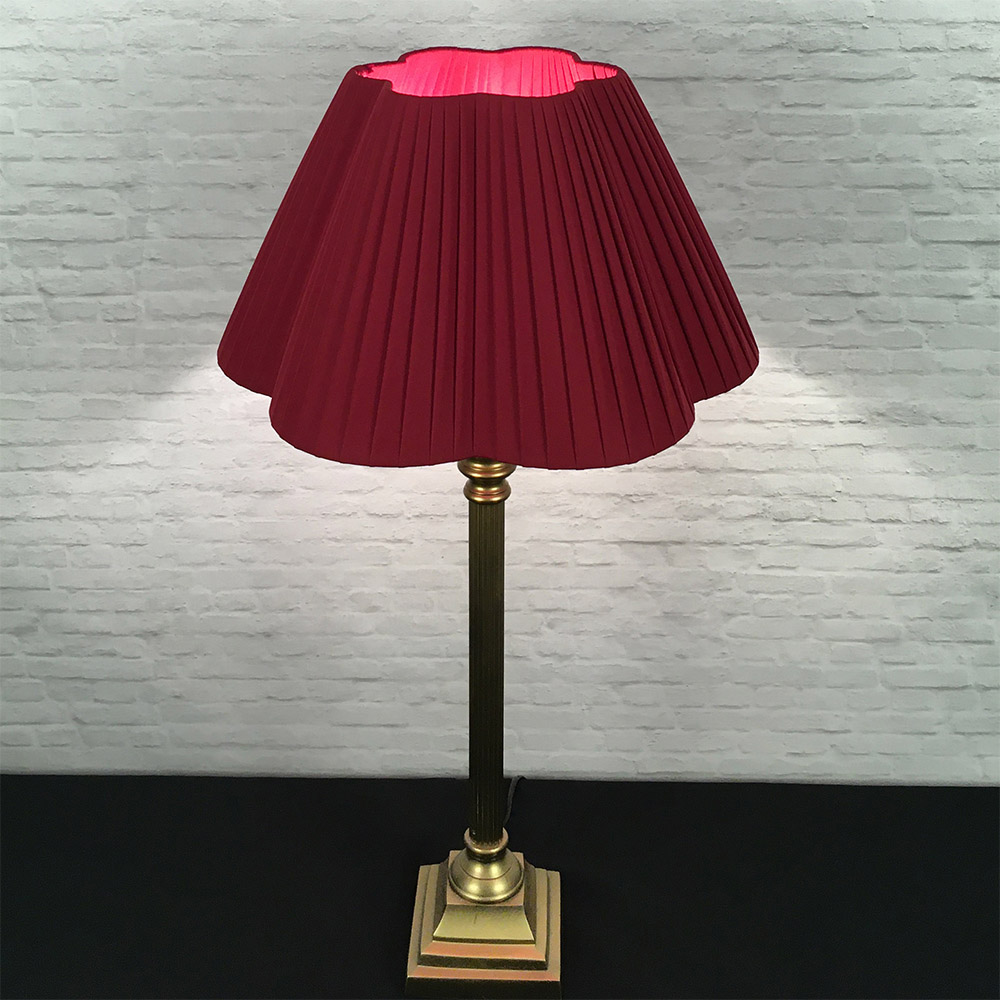 Burgundy Pleated Table Lampshade Lit