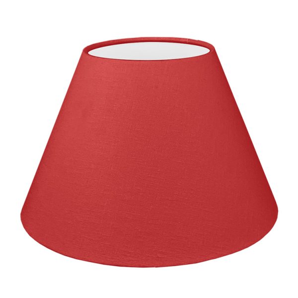 Our red empire lampshade shown with a standard white PVC lining