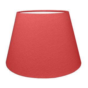 A Red tapered lampshade with white lining