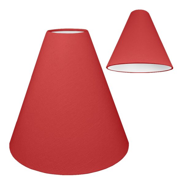 A red cone light shade with a white PVC lining on the inside