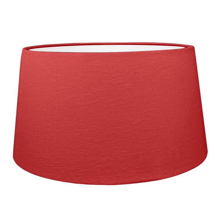 Rich Red french drum style lampshade shown with the white lining option