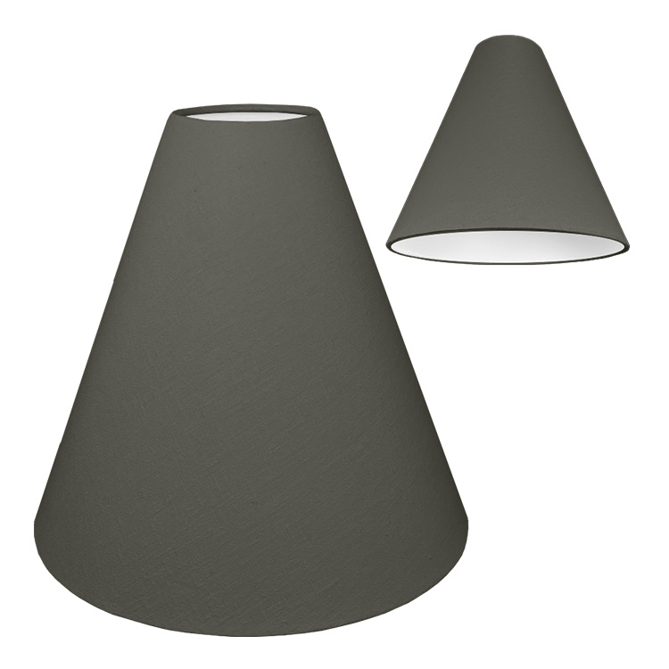 A charcoal cone light shade with a white PVC lining on the inside