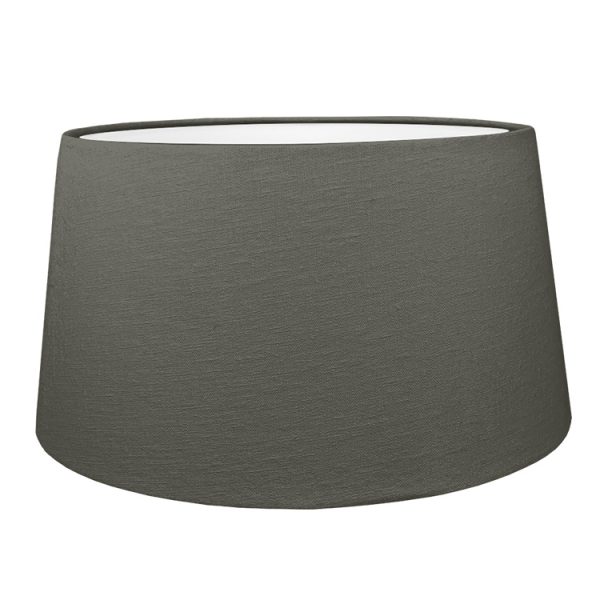 French drum style lampshade made in a Charcoal Grey Brushed Cotton shown with the white lining option