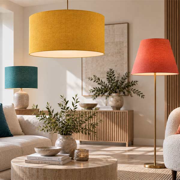 Contemporary-Lampshades Contemporary Lampshades shown in a neutral interior