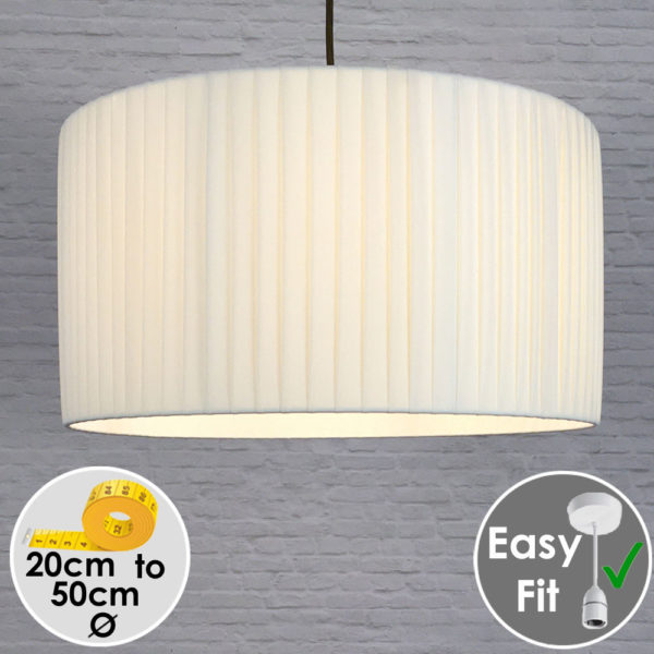 Pleated Drum Pendant lightshade in Cream Ribbon. Switched On