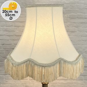 Cream scalloped bowed empire lampshade with dark cream fringe and trim