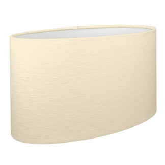 A cream oval lampshade shown with the standard white PVC lining