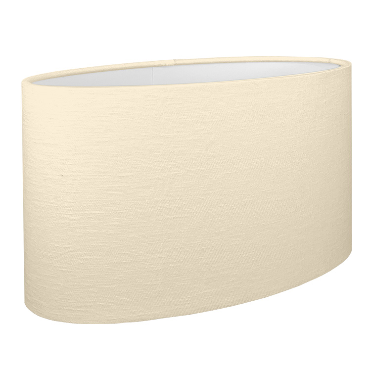 A cream oval lampshade shown with the standard white PVC lining