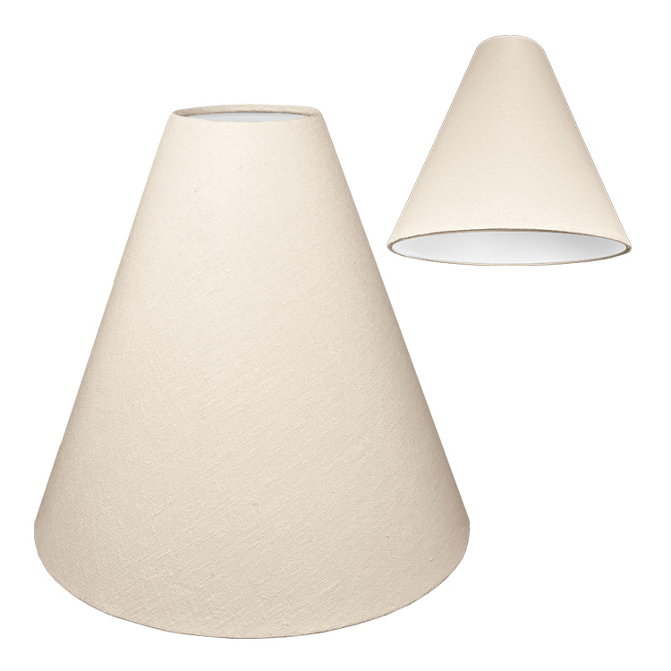 A cream cone light shade with a white PVC lining on the inside