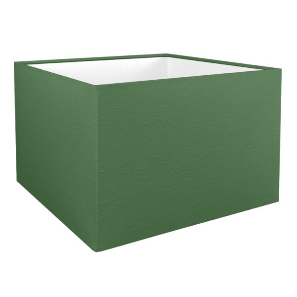 The dark green square lampshade shown with the standard white PVC lining option