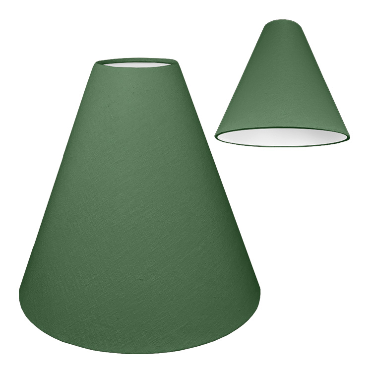 A dark green cone light shade with a white PVC lining on the inside