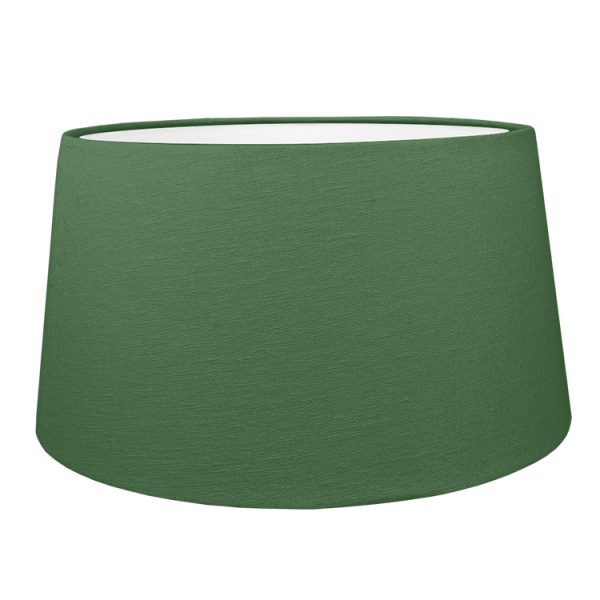 Elegant dark green french drum style lampshade shown with the white lining option