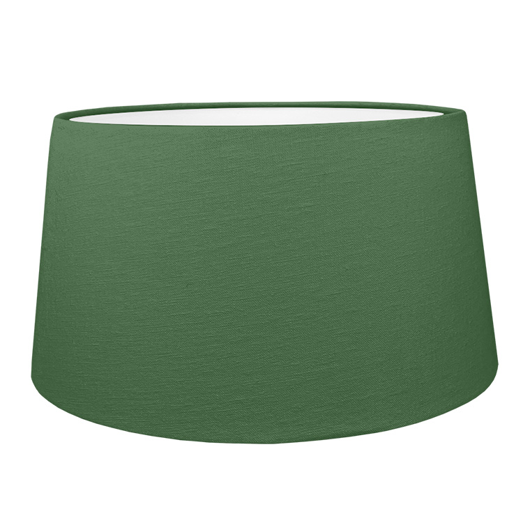 Elegant dark green french drum style lampshade shown with the white lining option