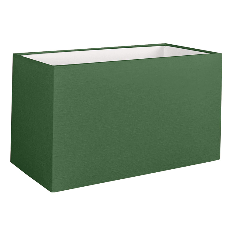 Our rectangle lampshade shown in dark green with a standard white PVC lining