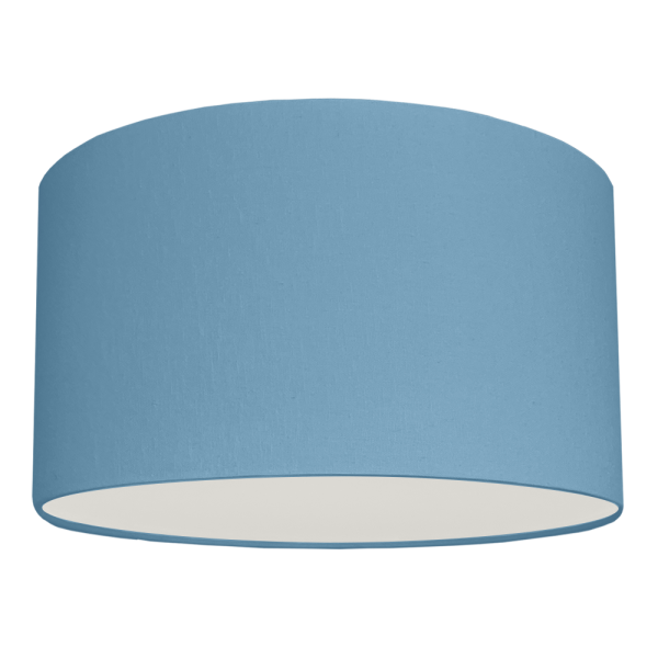 A drum hanging ceiling lampshade made in Blue brushed cotton with white removable diffuser