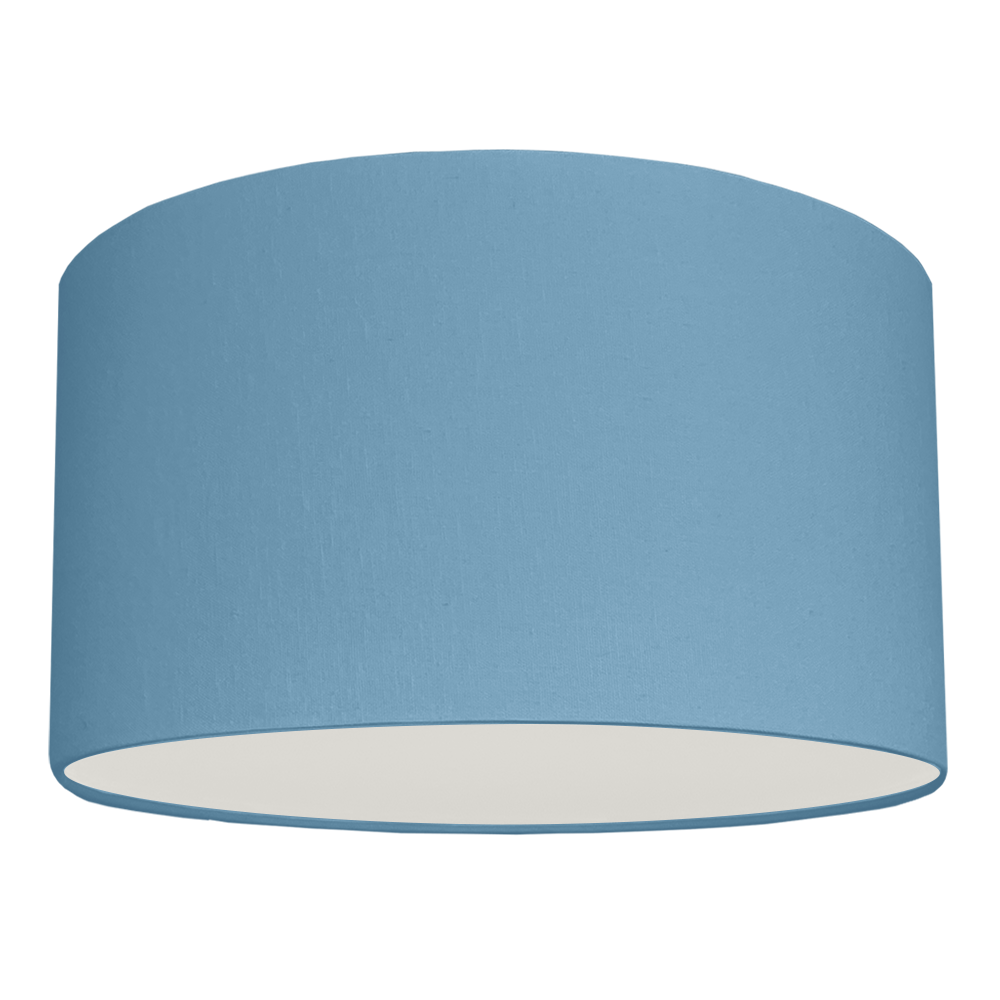 A drum hanging ceiling lampshade made in Blue brushed cotton with white removable diffuser