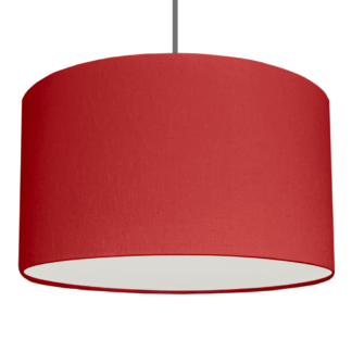A red drum hanging pendant lightshade with white removable diffuser