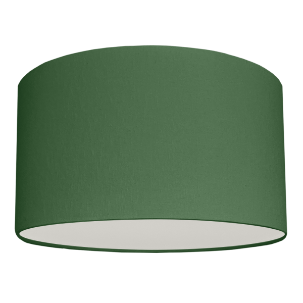 A dark green drum hanging ceiling lampshade with white removable diffuser