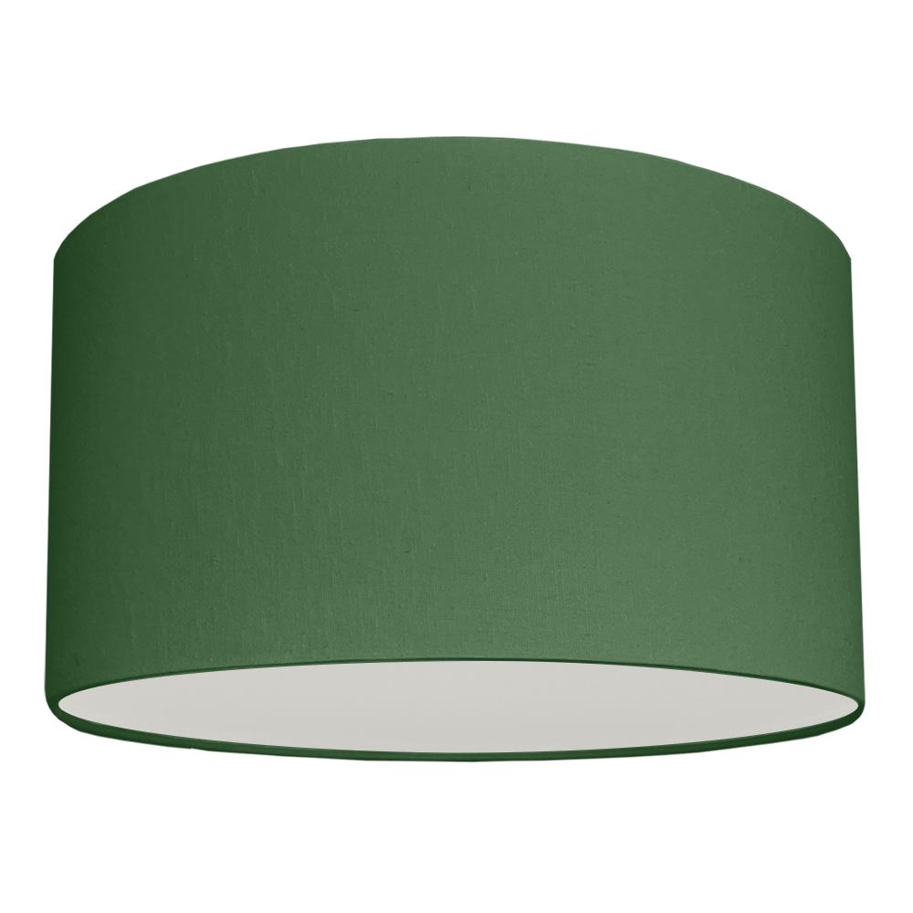 A dark green drum hanging ceiling lampshade with white removable diffuser