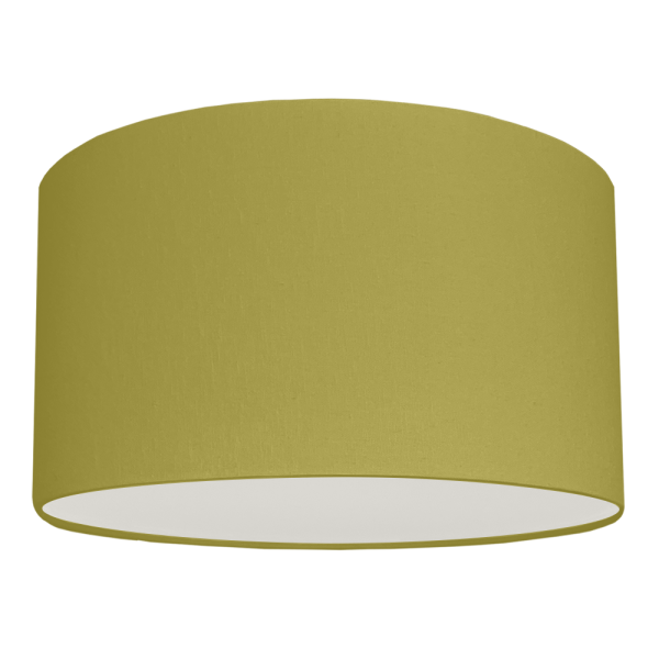 A kiwi green drum hanging ceiling lampshade with white removable diffuser