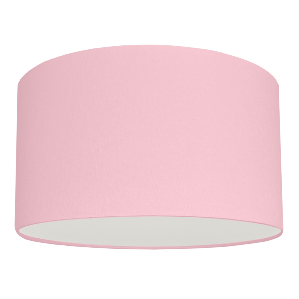 A hanging pendant drum made in pink brushed cotton lampshade with white removable diffuser