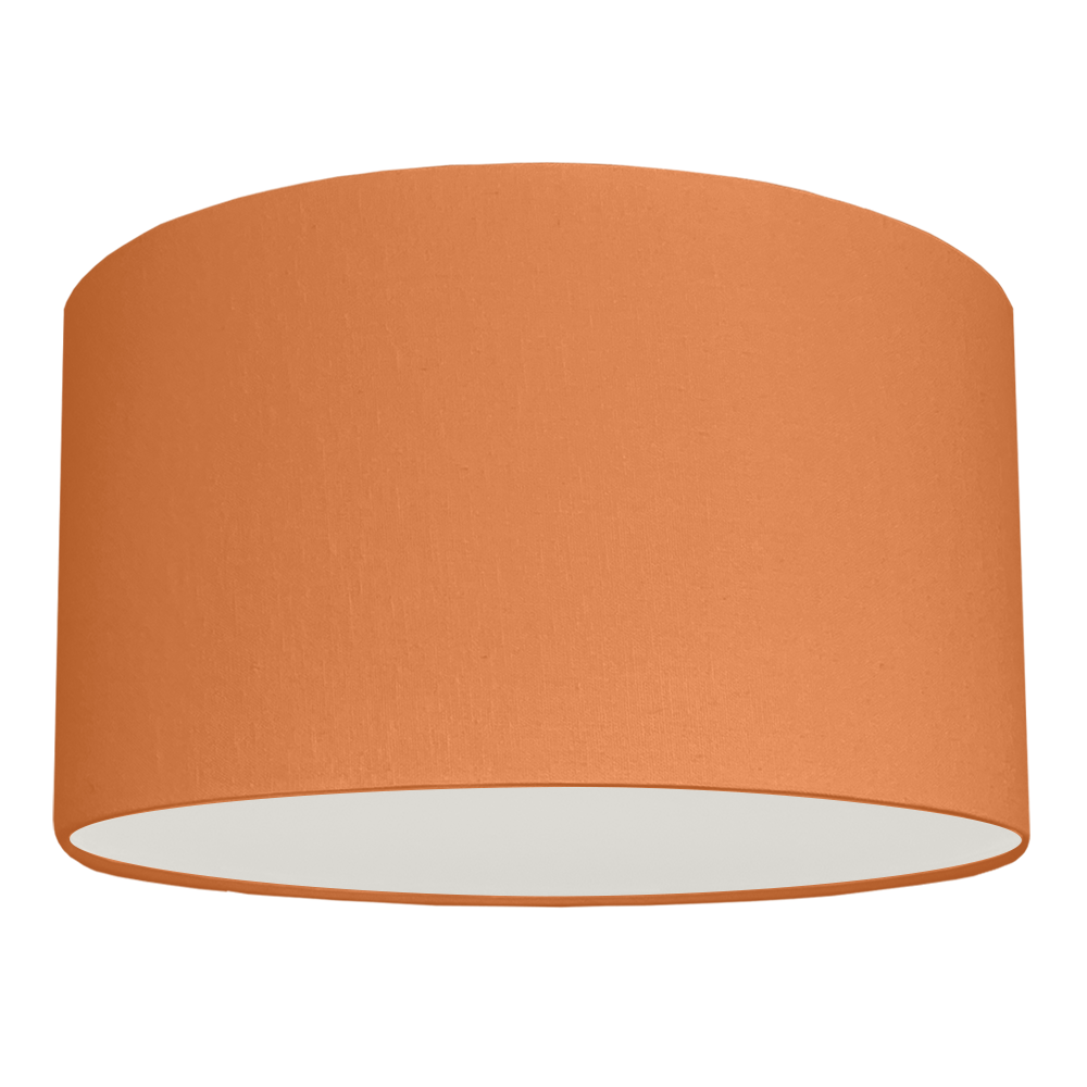 A Orange brushed cotton drum hanging ceiling lampshade with white removable diffuser