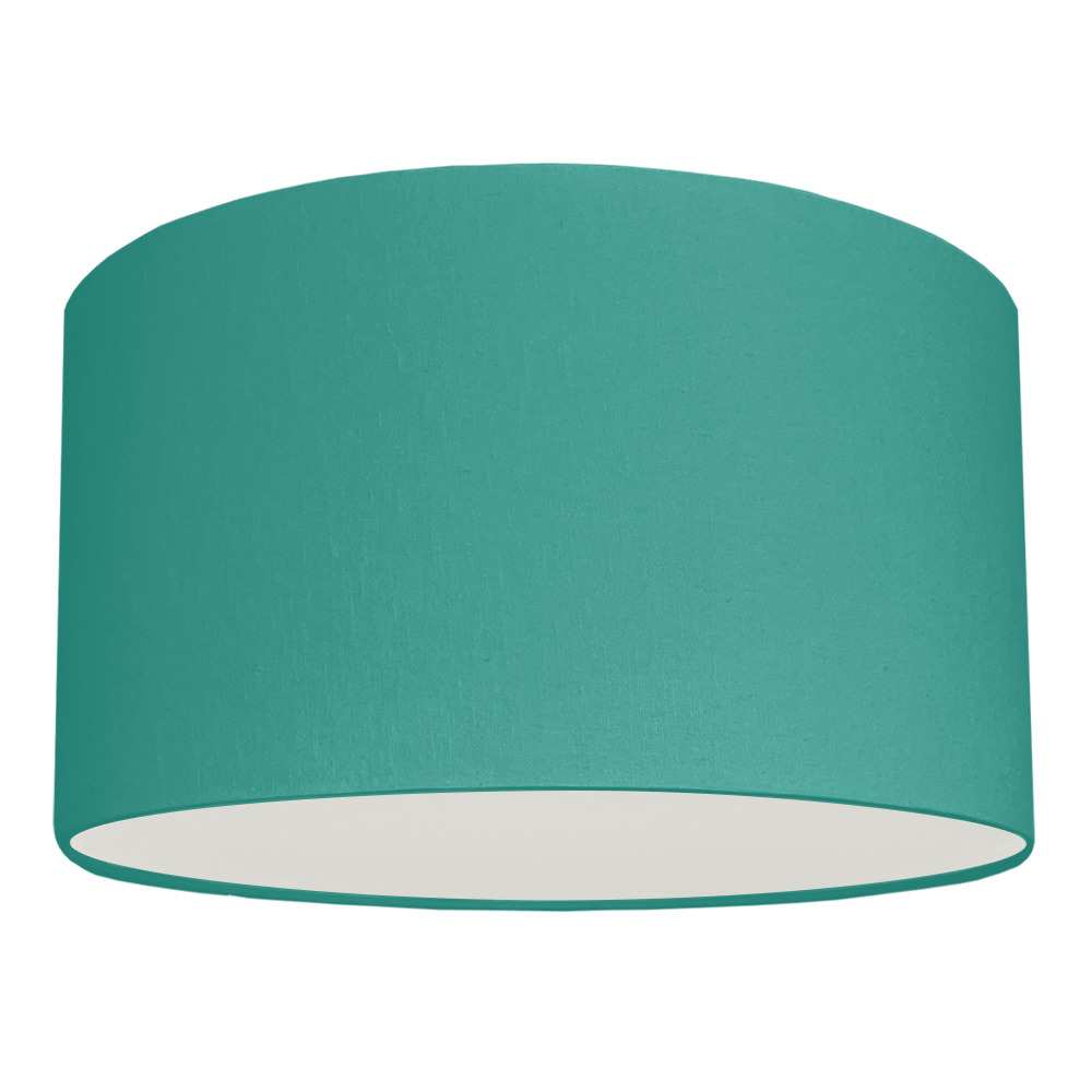 A hanging pendant drum in Teal brushed cotton lampshade with white removable diffuser