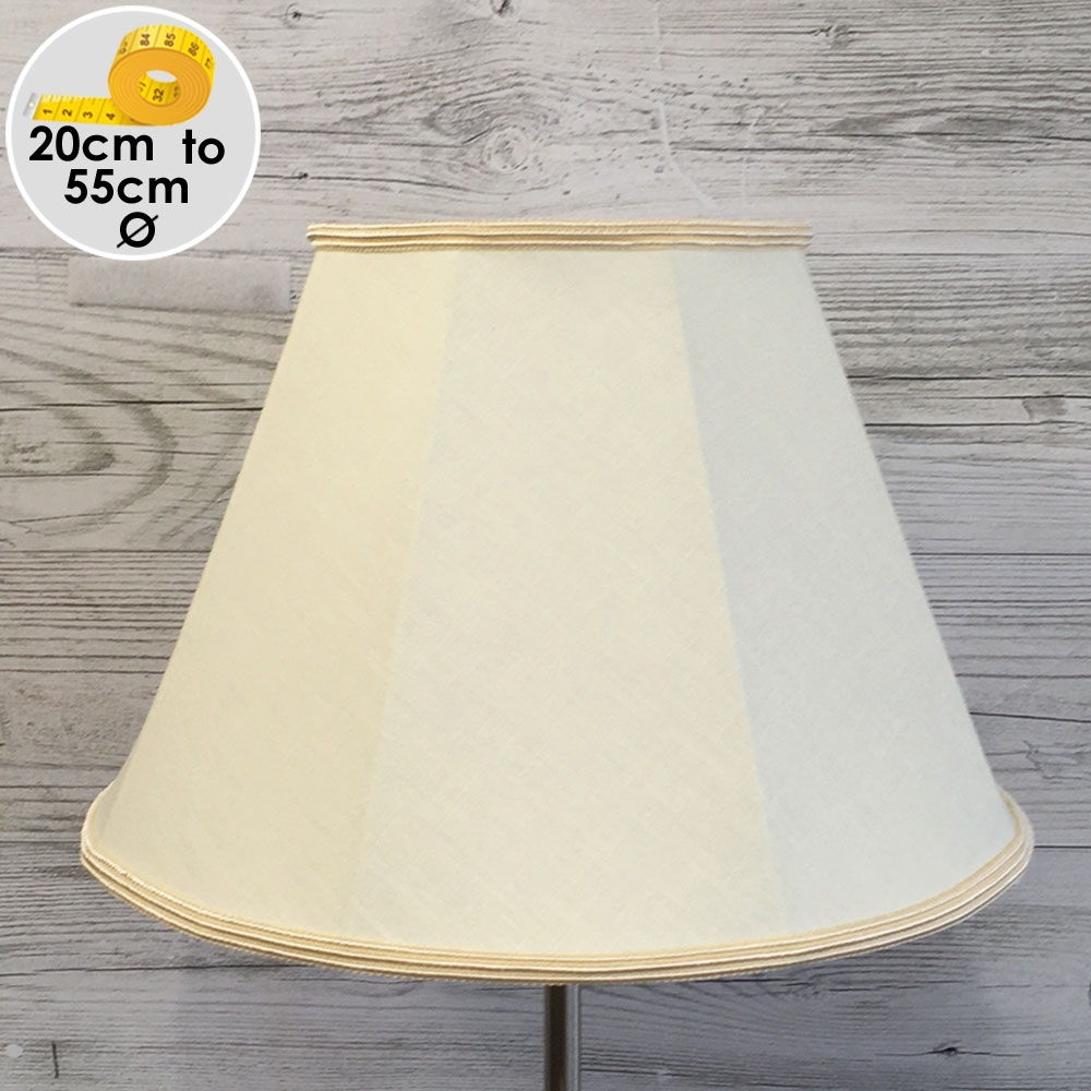 Retro Empire Lampshade in a Cream Brushed Cotton with our Oyster Soutache Trim top and bottom. Sizes available for all table, floor and standard lamps. Switched off