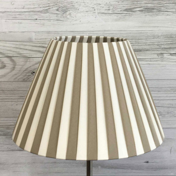 Knife Pleat Lampshade in Khaki and Cream Stripe for Table Lamp.