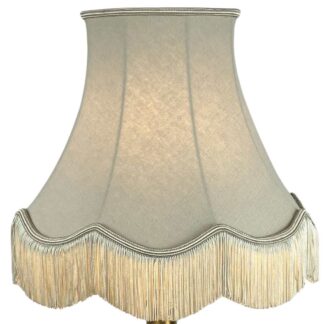 Fawn coloured scalloped lampshade with dark cream fringe